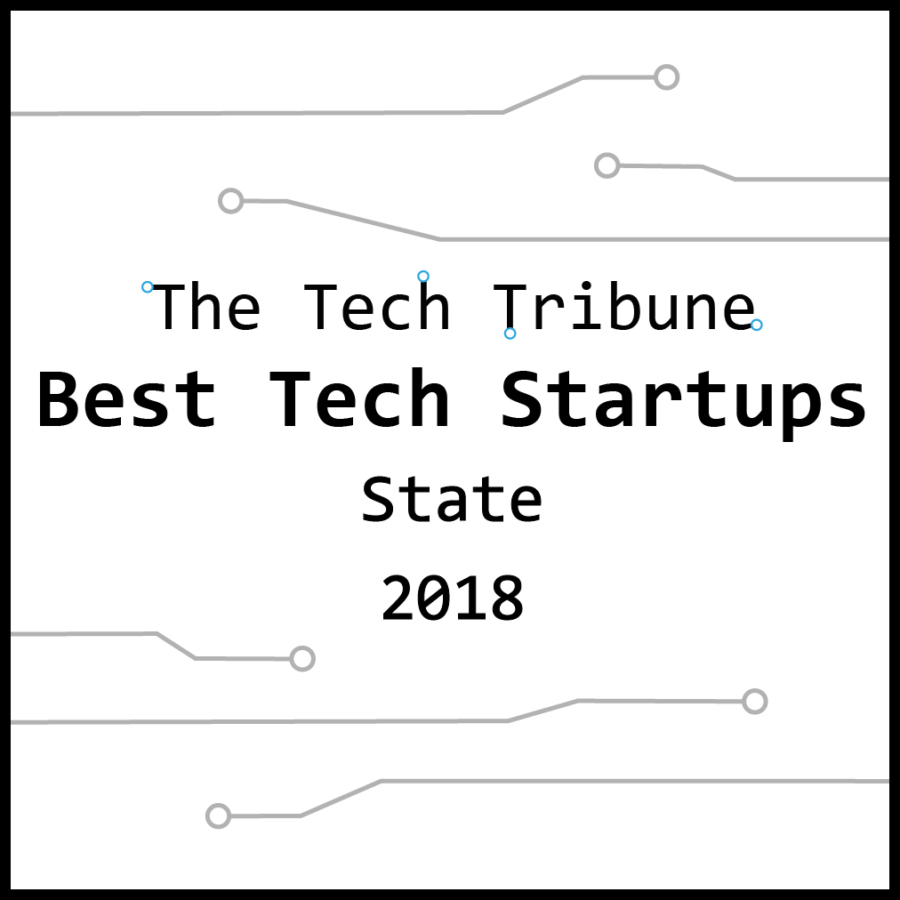 A badge saying 'The Tech Tribune Best Tech Startups State 2018'