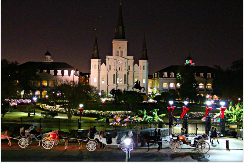 Enjoy New Orleans tricentennial all winter long A photo of Jackson Square at Christmas time