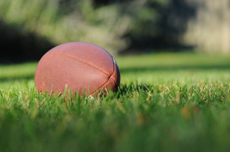 A football laying in the grass