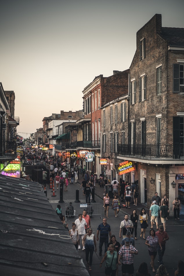 People walking down Bourbon Street